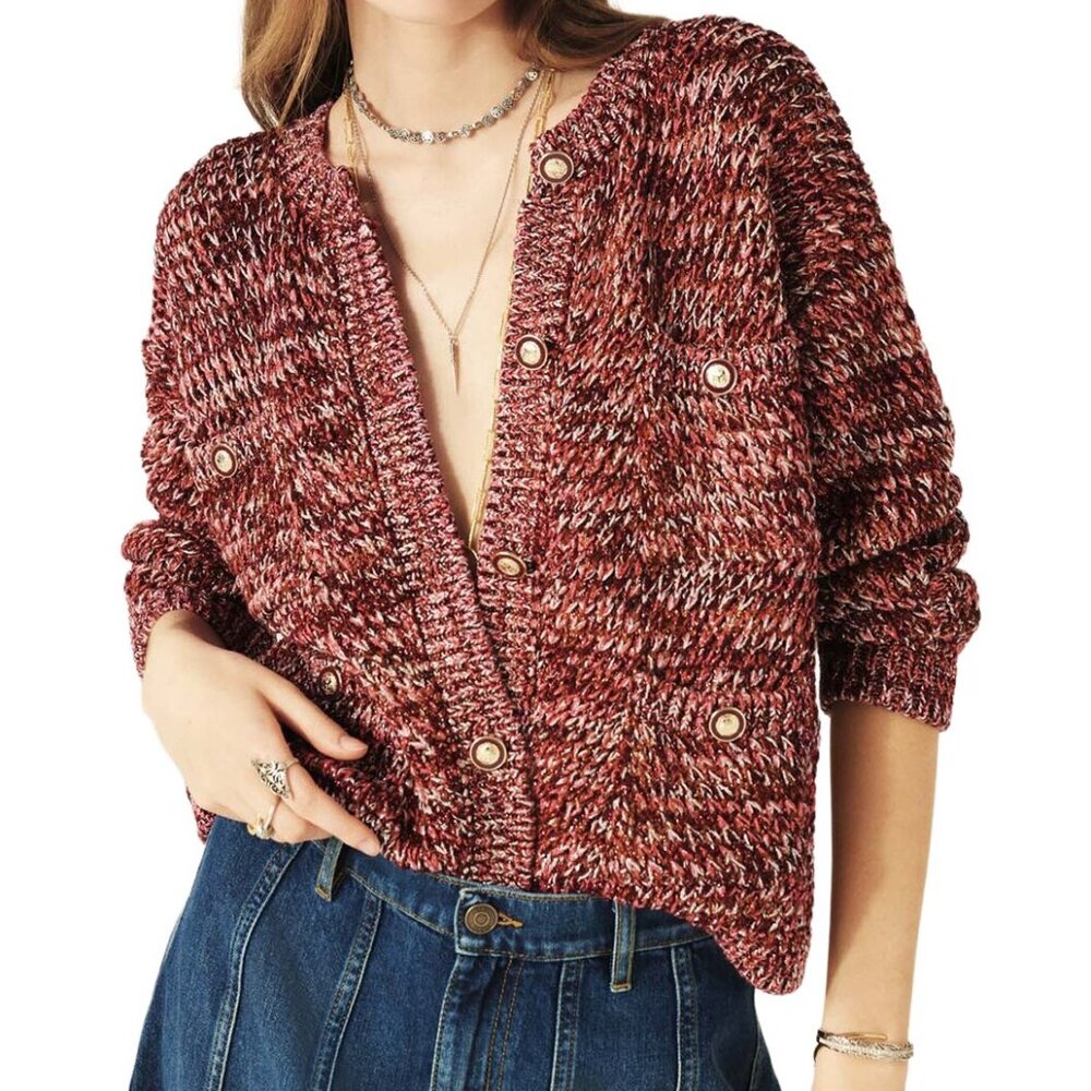 ba&sh Bran Lady Cardigan in Brodeaux multi colored    USED Size S